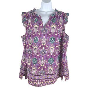 Talbots Top 2X‎ Floral Ruffle Sleeve Floret Medallion Multicolored NWT TP-3415